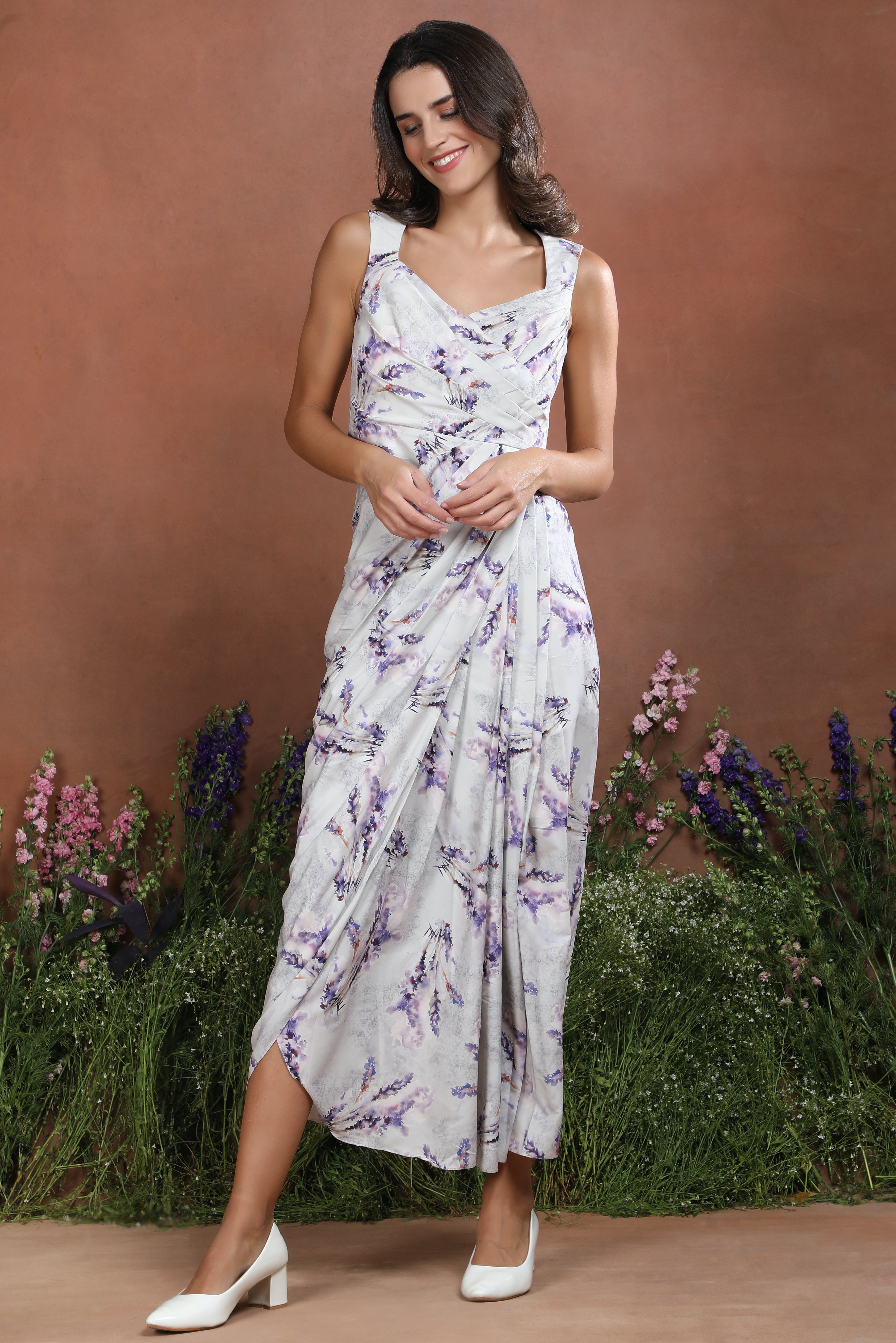 Soft Bloom Watercolour Drape Dress
