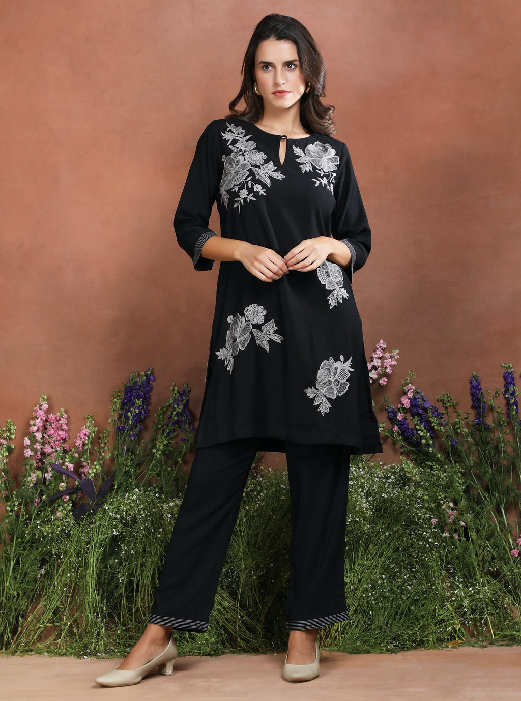 Midnight Bloom Embroidered Cotton Set
