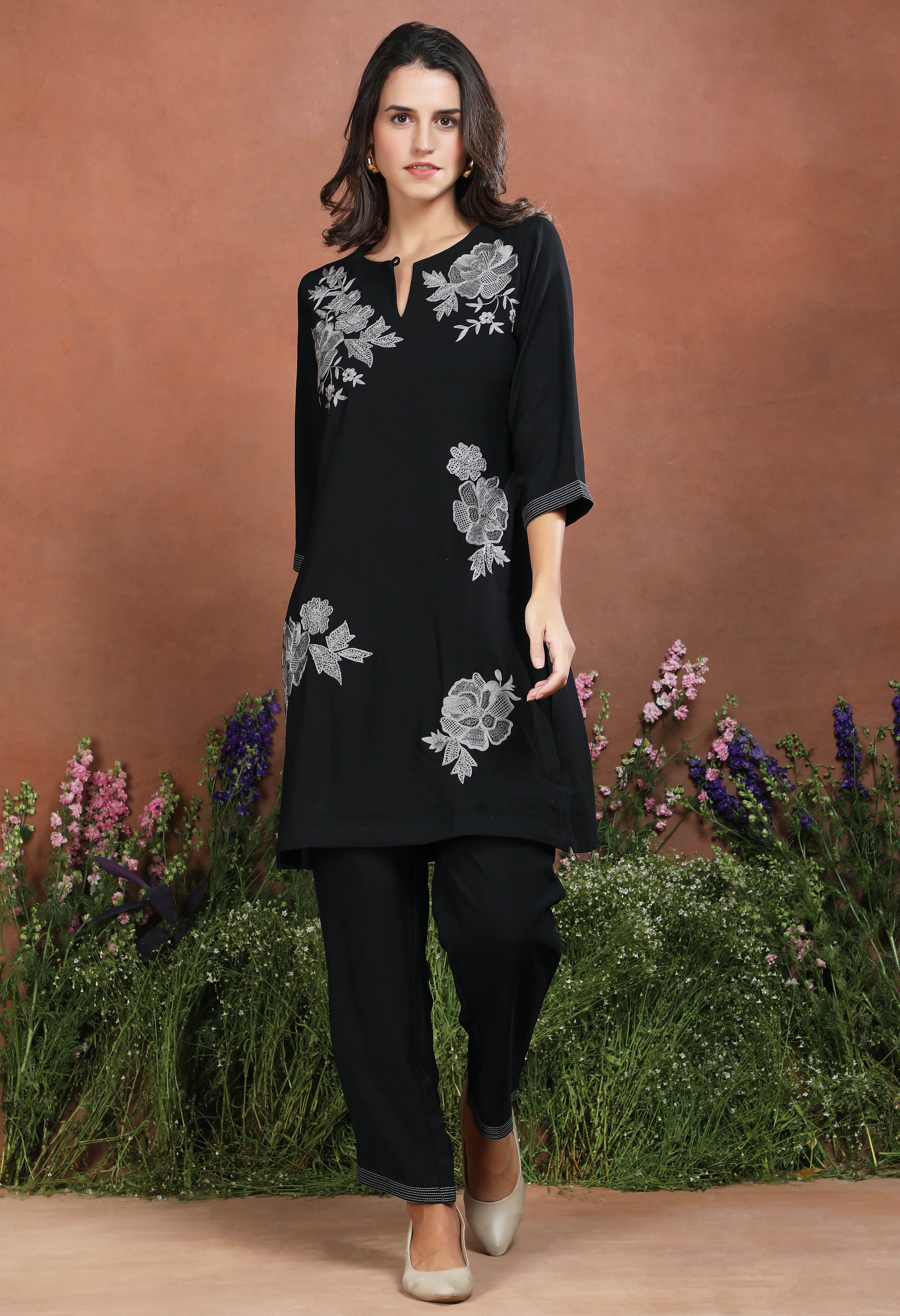 Midnight Bloom Embroidered Cotton Set