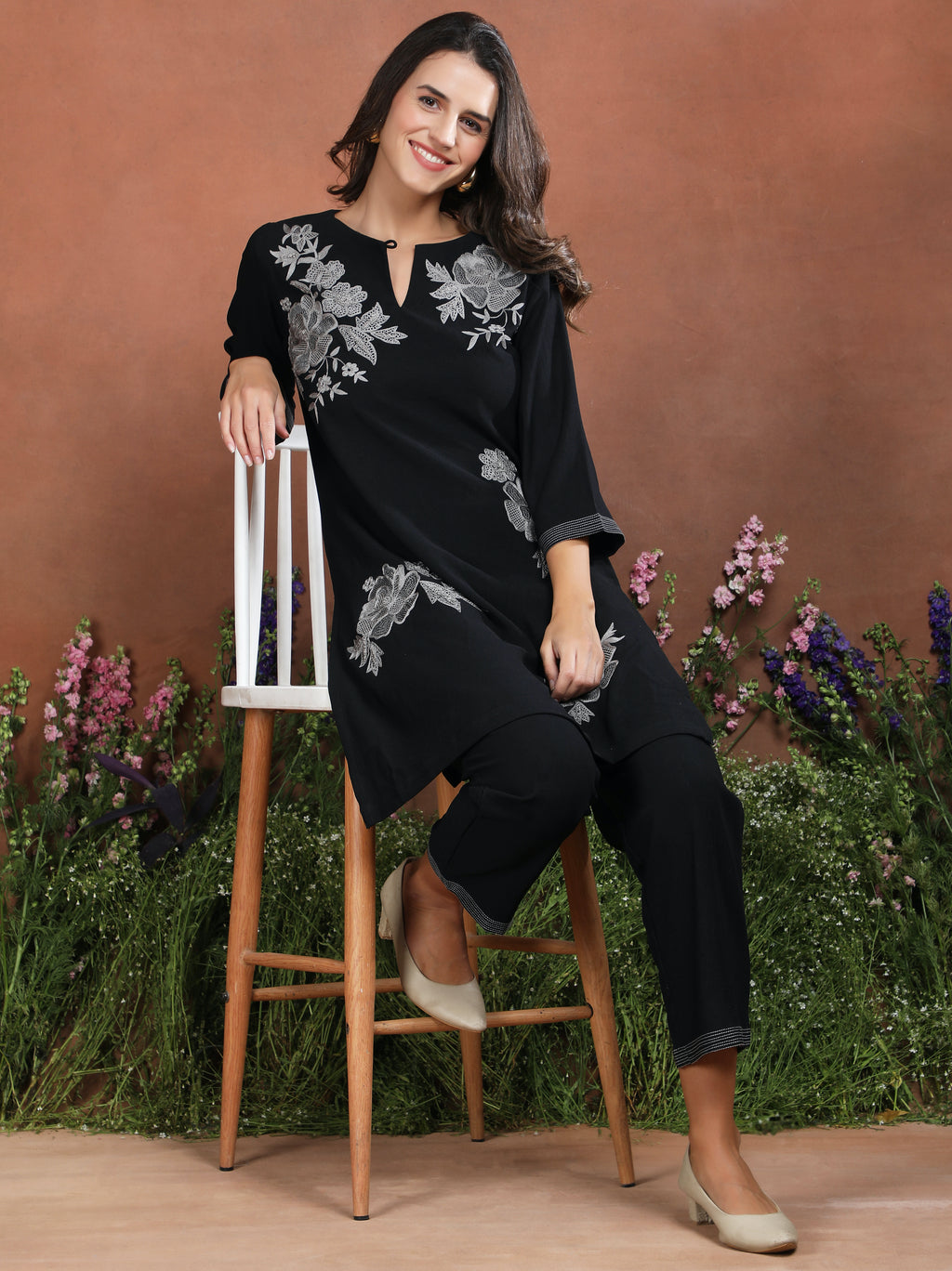Midnight Bloom Embroidered Cotton Set