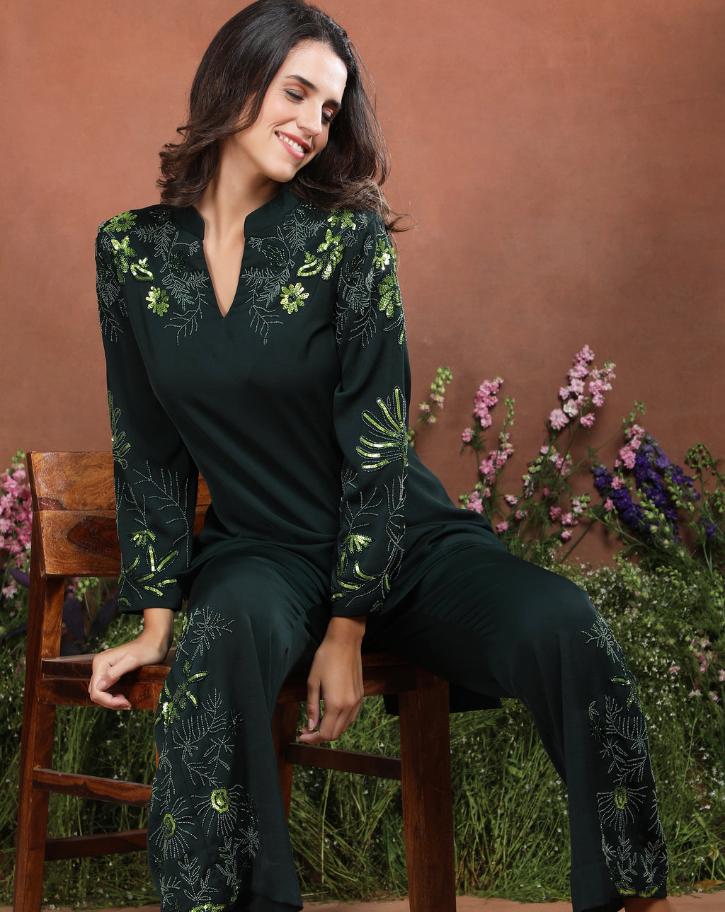 Emerald Whisper Embroidered Co-Ord Set