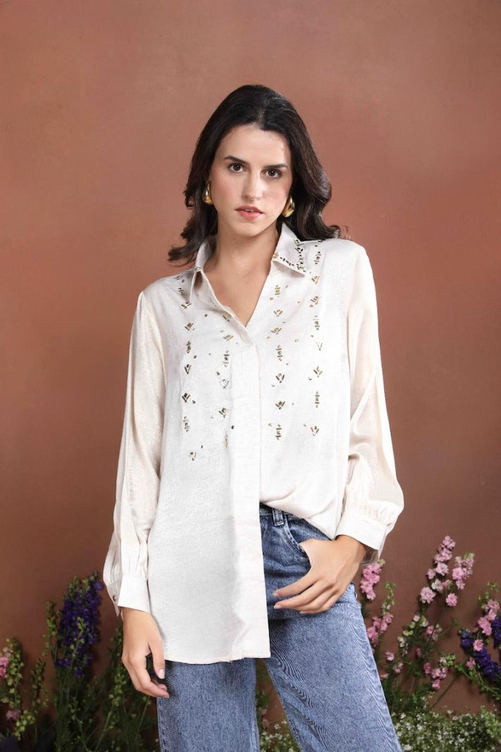 Ivory Mist Subtle Sequin Shirt
