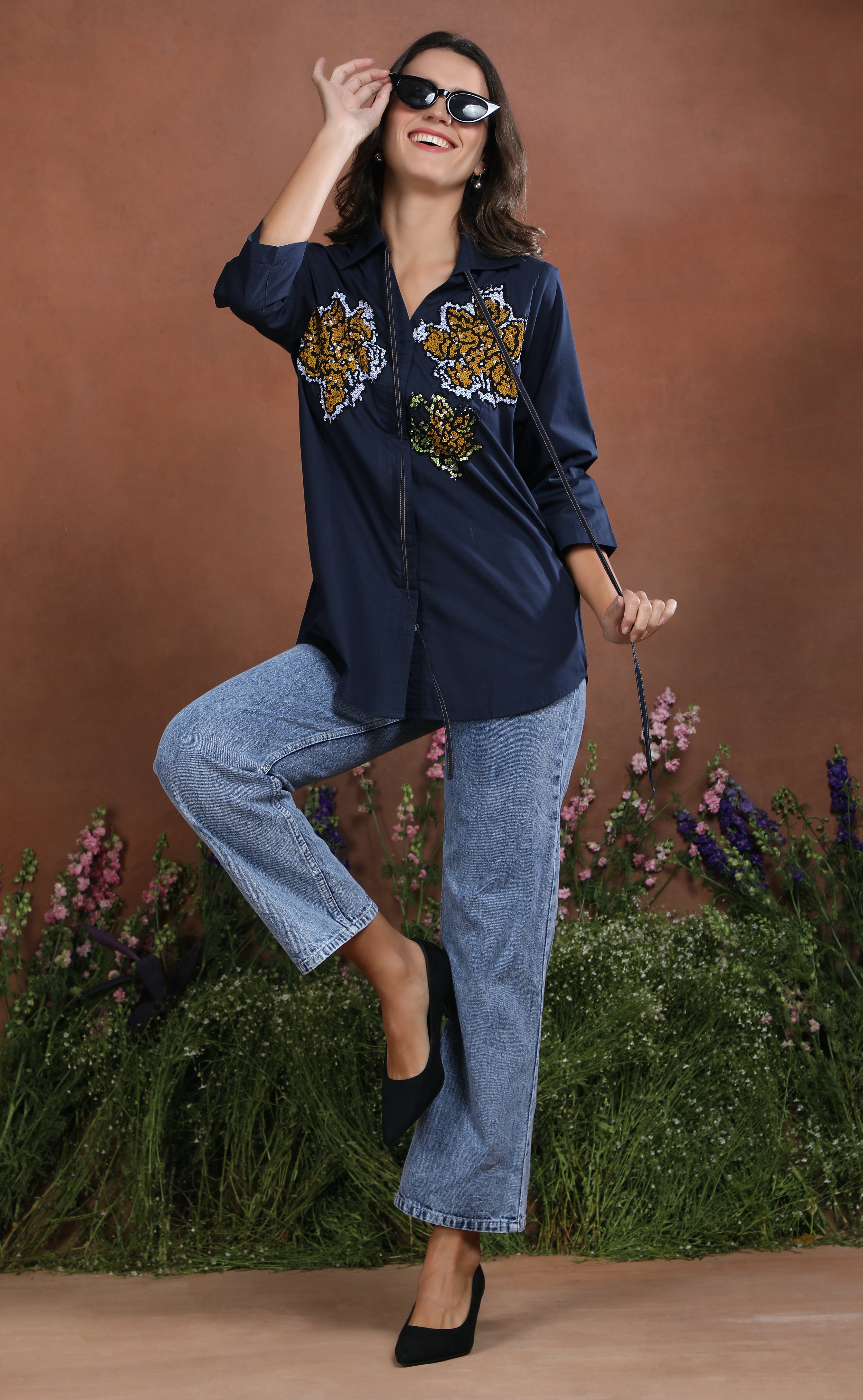Midnight Bloom Sequin Statement Shirt