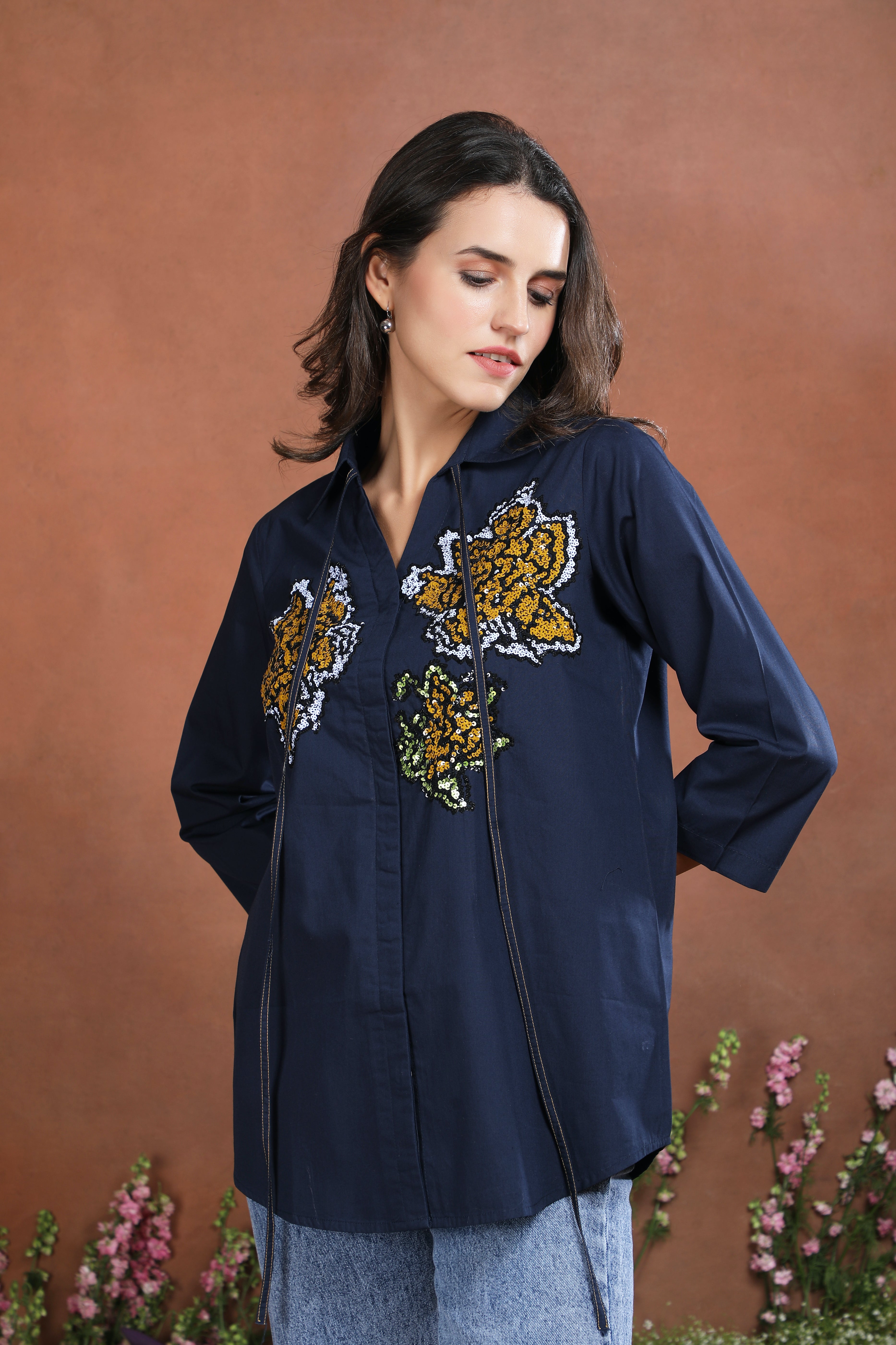 Midnight Bloom Sequin Statement Shirt