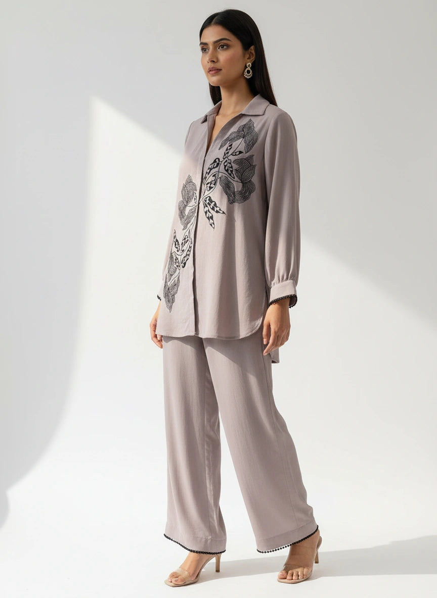 Taupe Botanical Printed Co-Ord Set