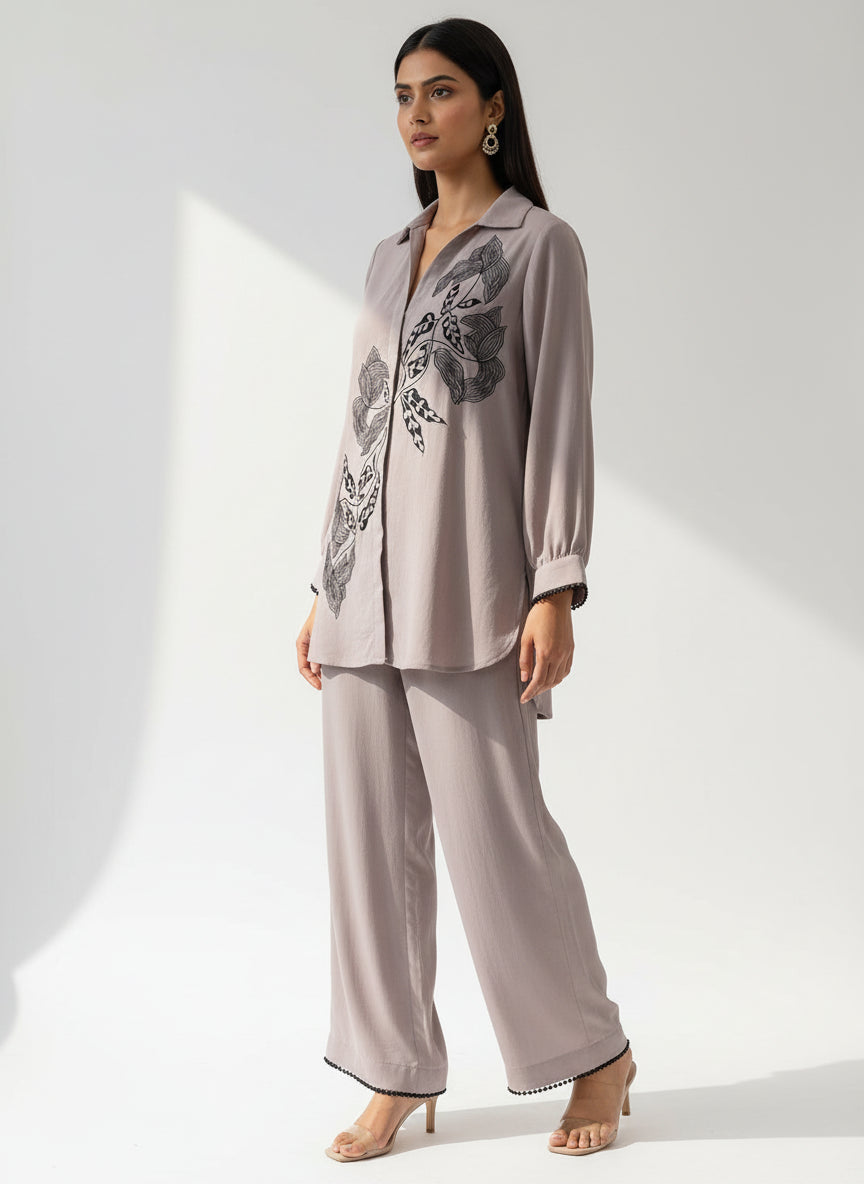 Taupe Botanical Printed Co-Ord Set