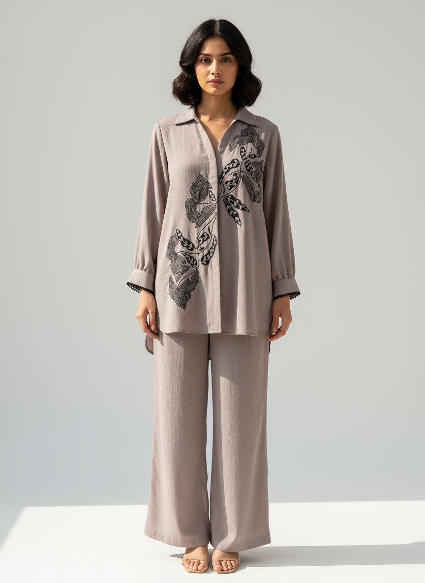Taupe Botanical Printed Co-Ord Set