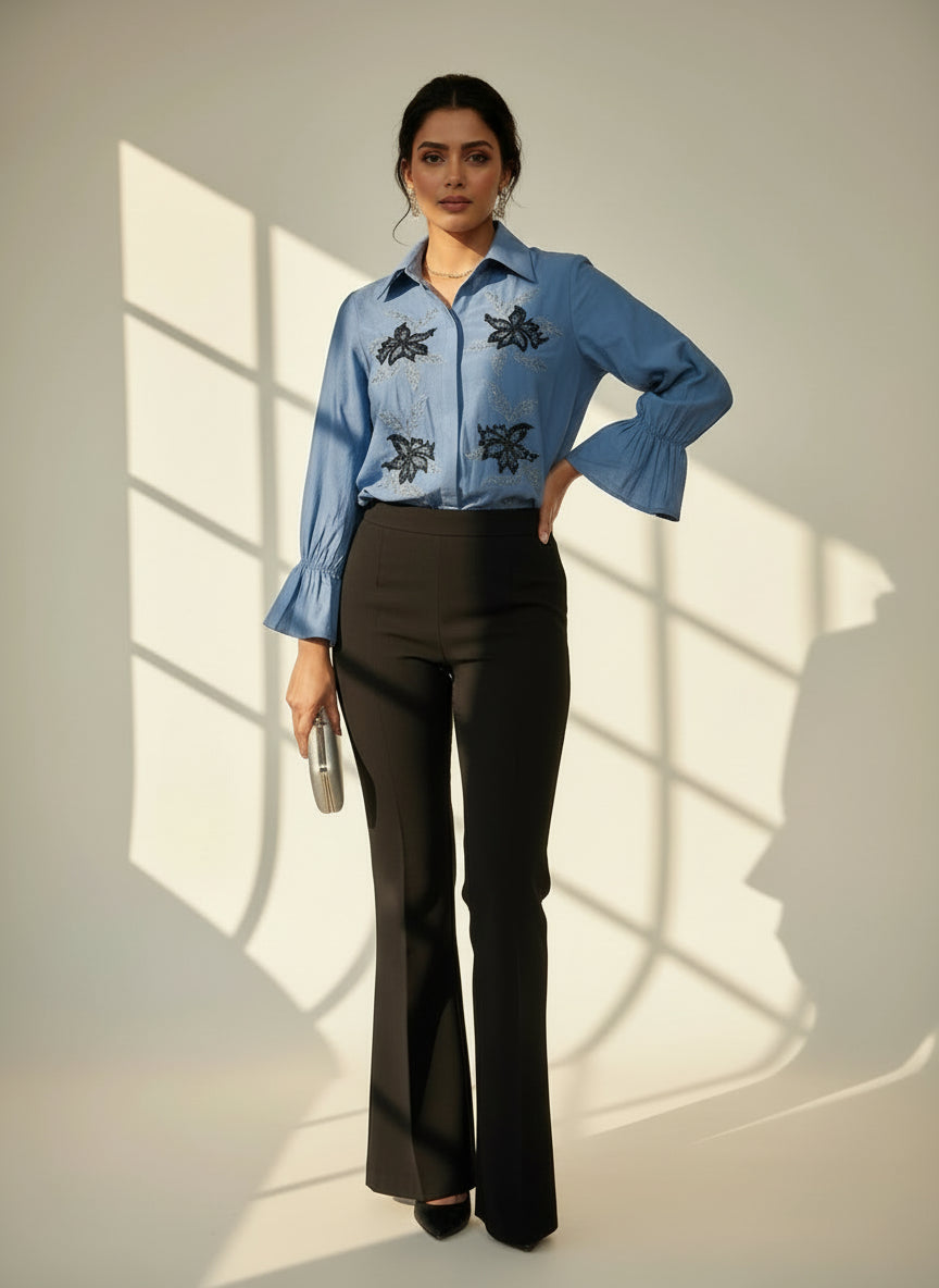 Azure Bloom Embroidered Shirt