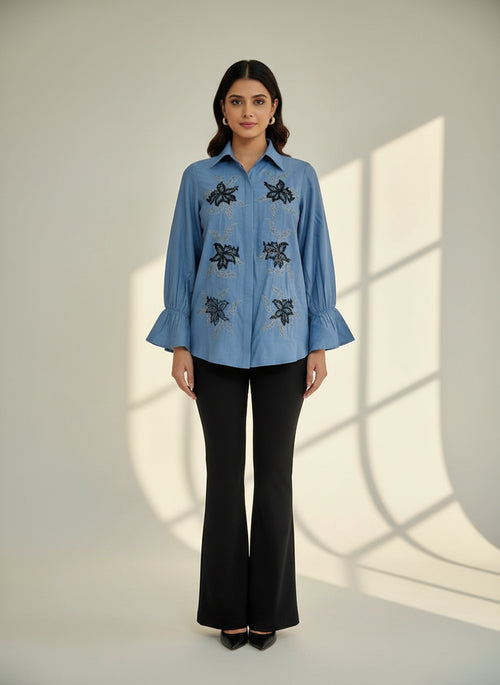 Azure Bloom Embroidered Shirt