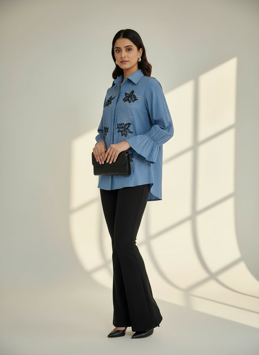 Azure Bloom Embroidered Shirt