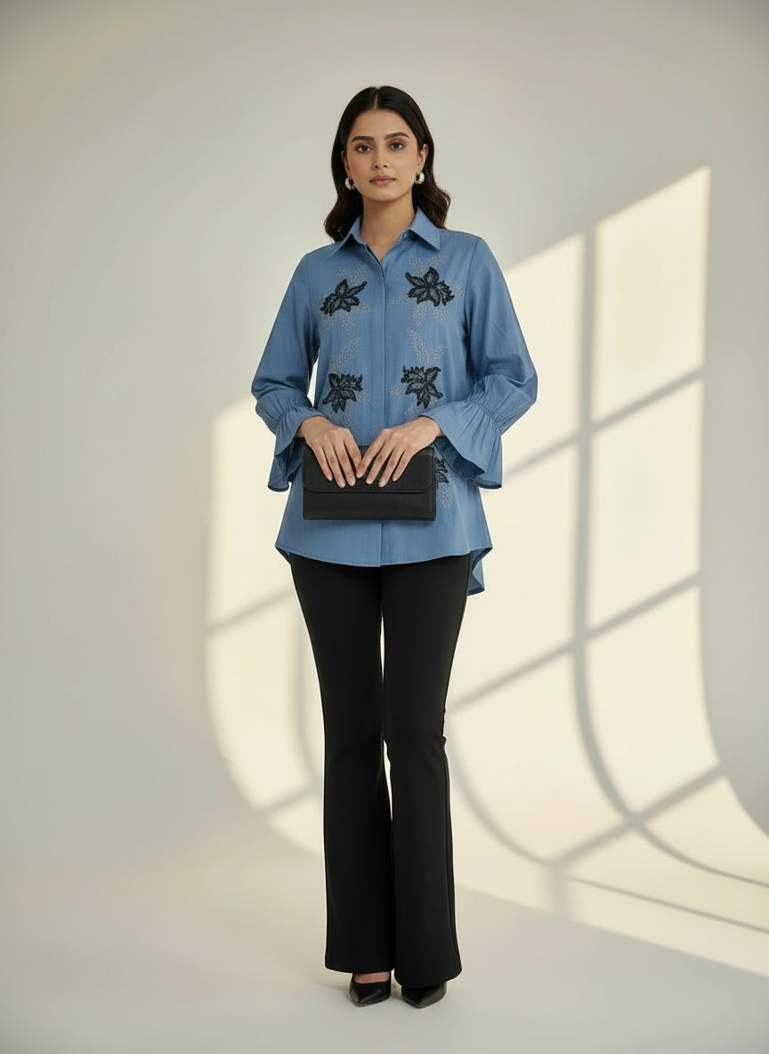 Azure Bloom Embroidered Shirt
