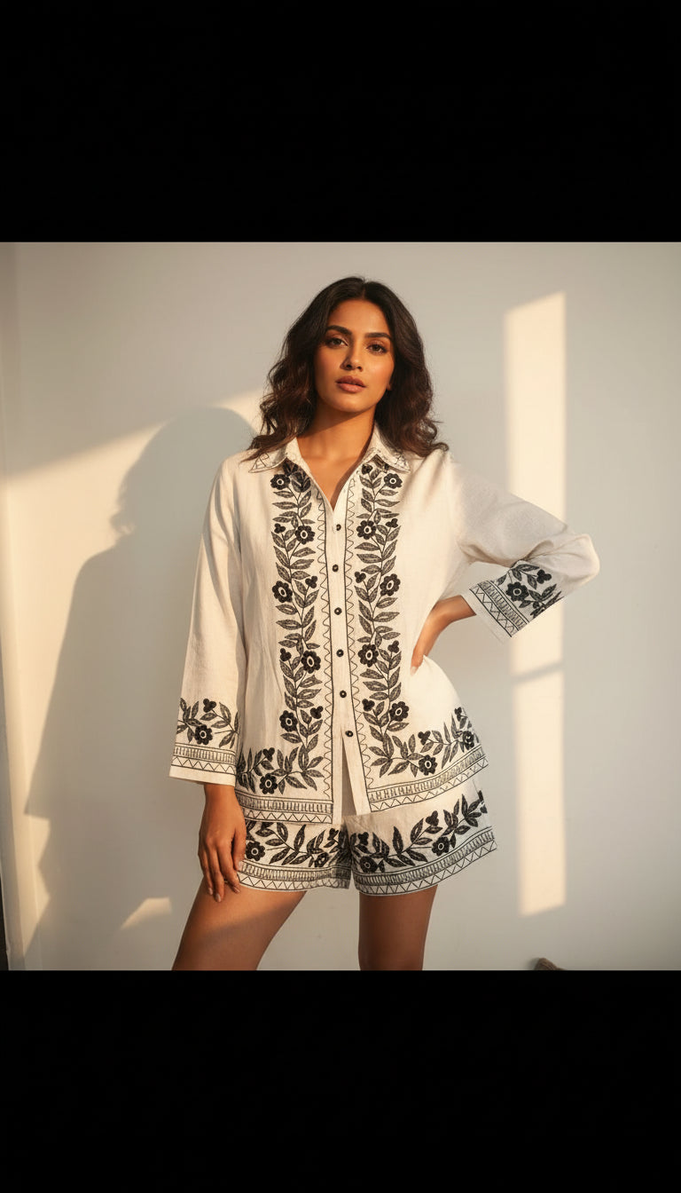 Ivory Noir Embroidered Co-Ord Set