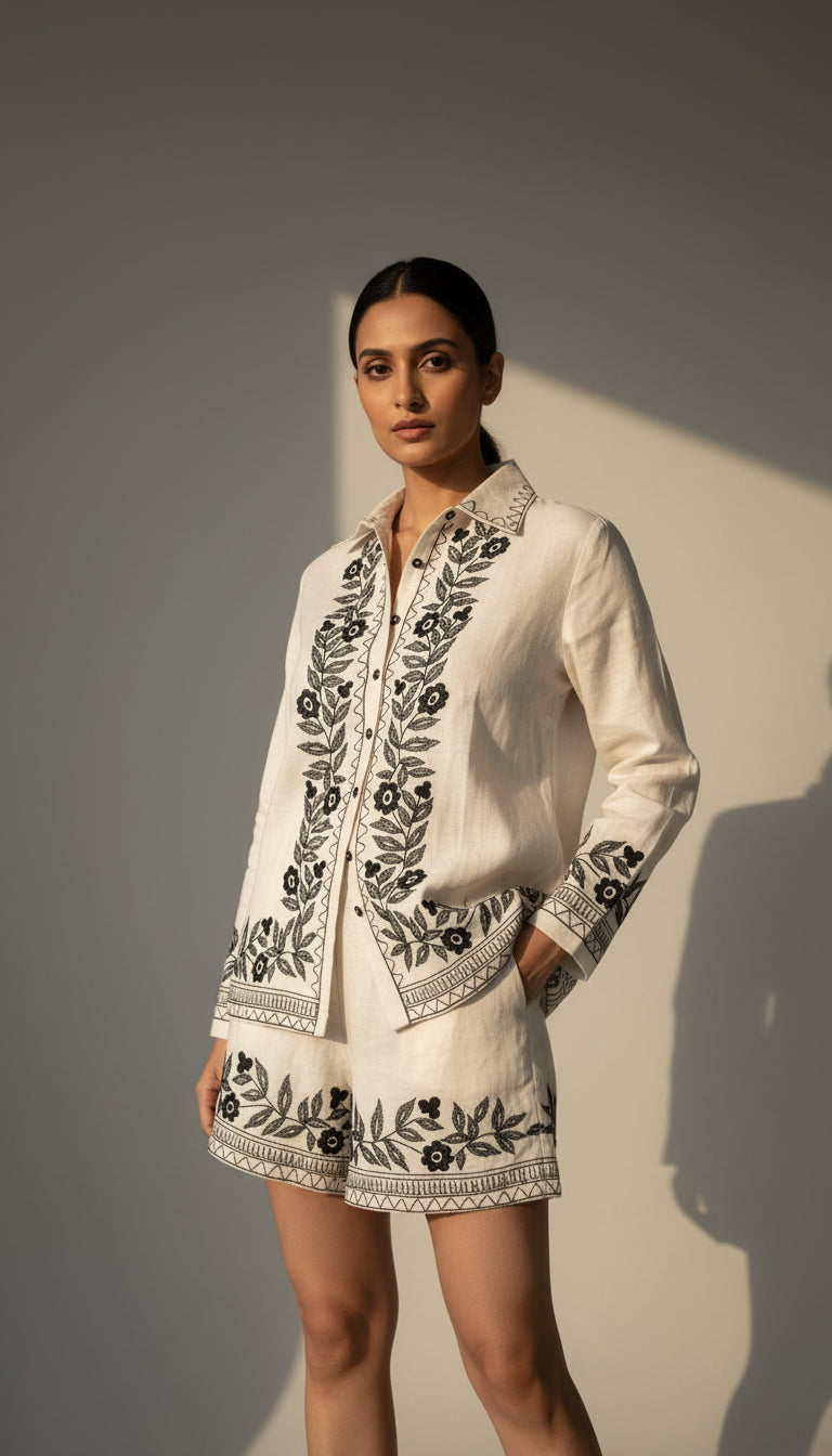 Ivory Noir Embroidered Co-Ord Set