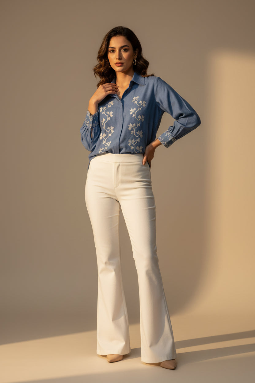 Azure Vine Embroidered Shirt