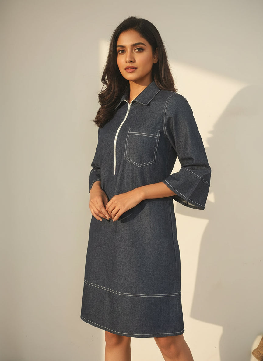 Indigo Stitch Shirt Dress