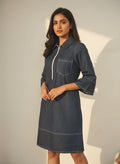 Indigo Stitch Shirt Dress