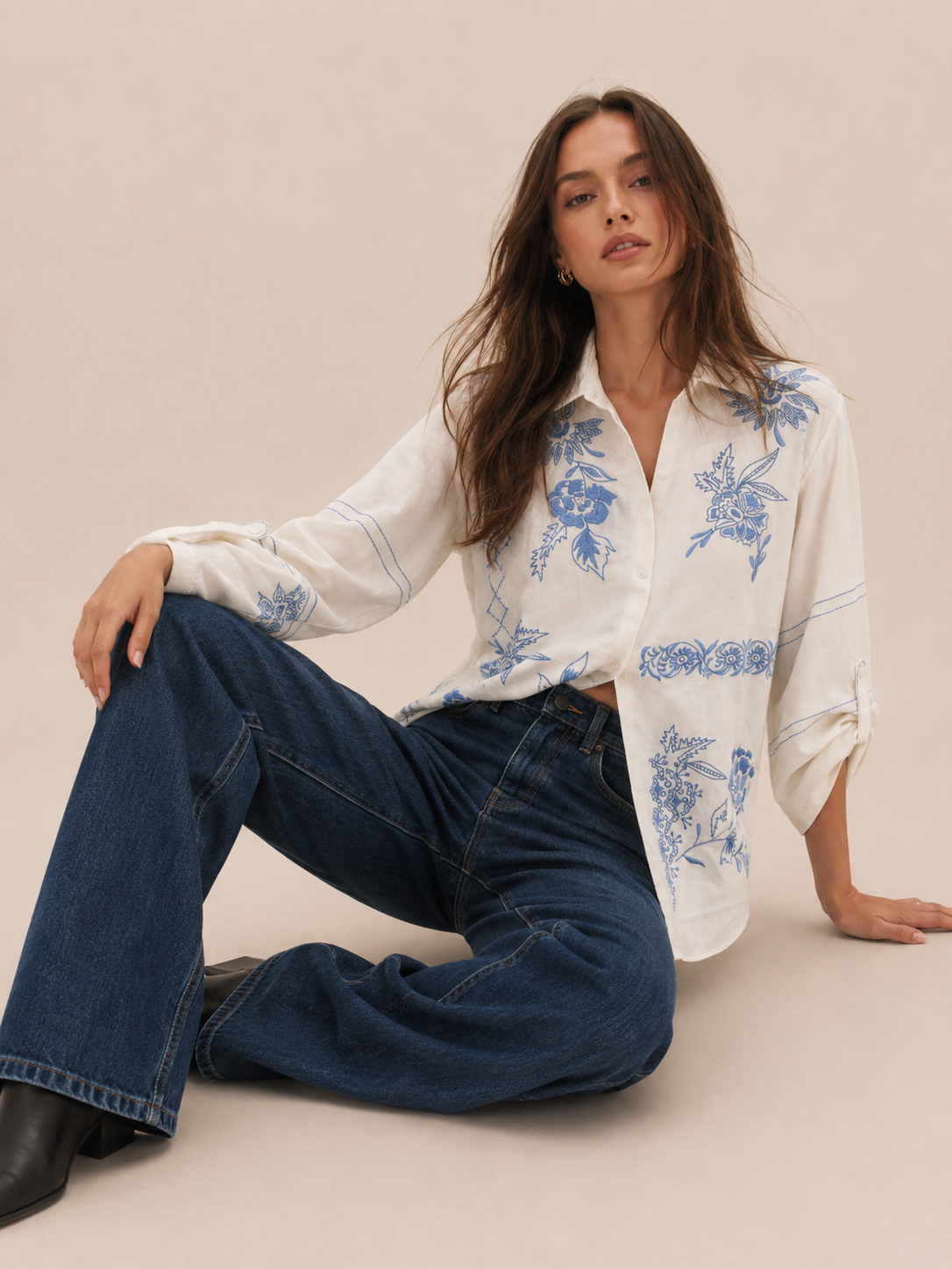 Blue Blossom Embroidered Shirt