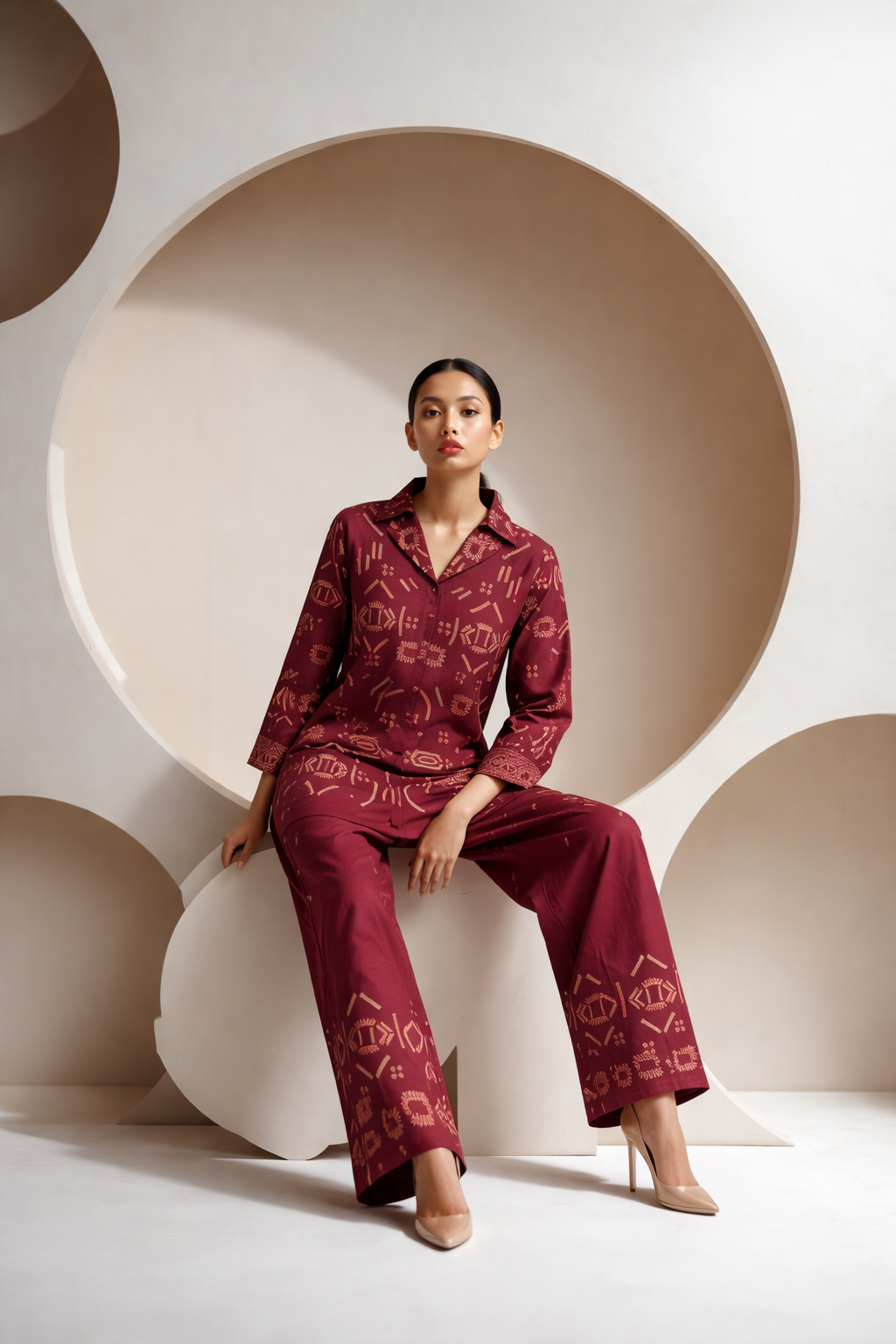 Maroon Tribal Print Co-Ord Set