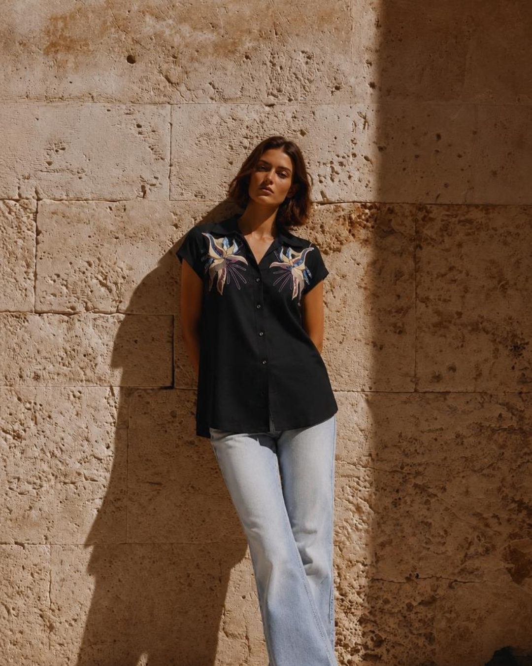 Midnight Hummingbird Embroidered Shirt