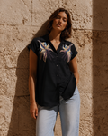 Midnight Hummingbird Embroidered Shirt