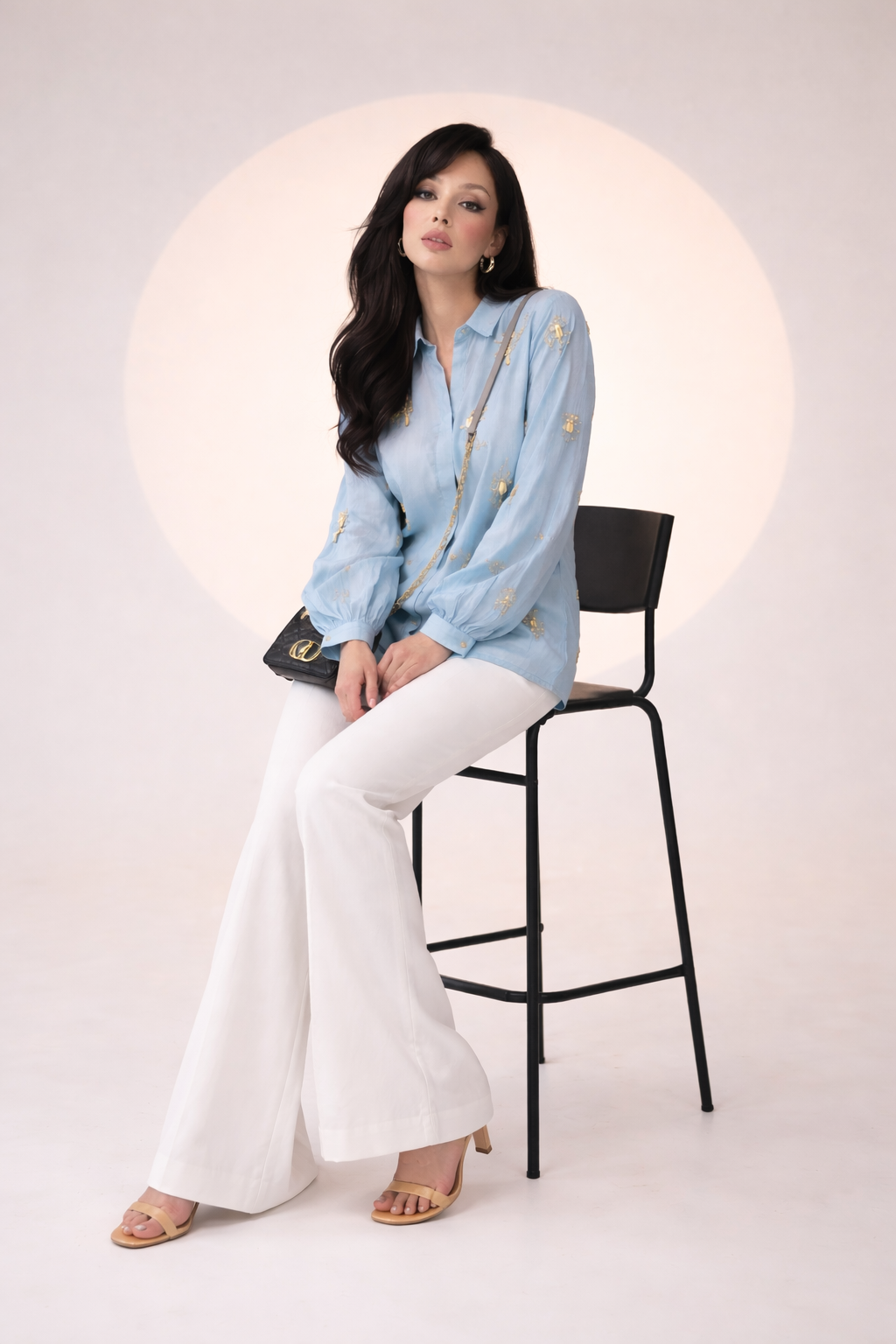 Sky Blue Gold Motif Embroidered Shirt