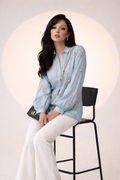 Sky Blue Gold Motif Embroidered Shirt