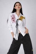 Ivory Bloom Tie-Up Embellished Shirt