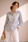 Ivory Stripe White Floral Embroidered Shirt
