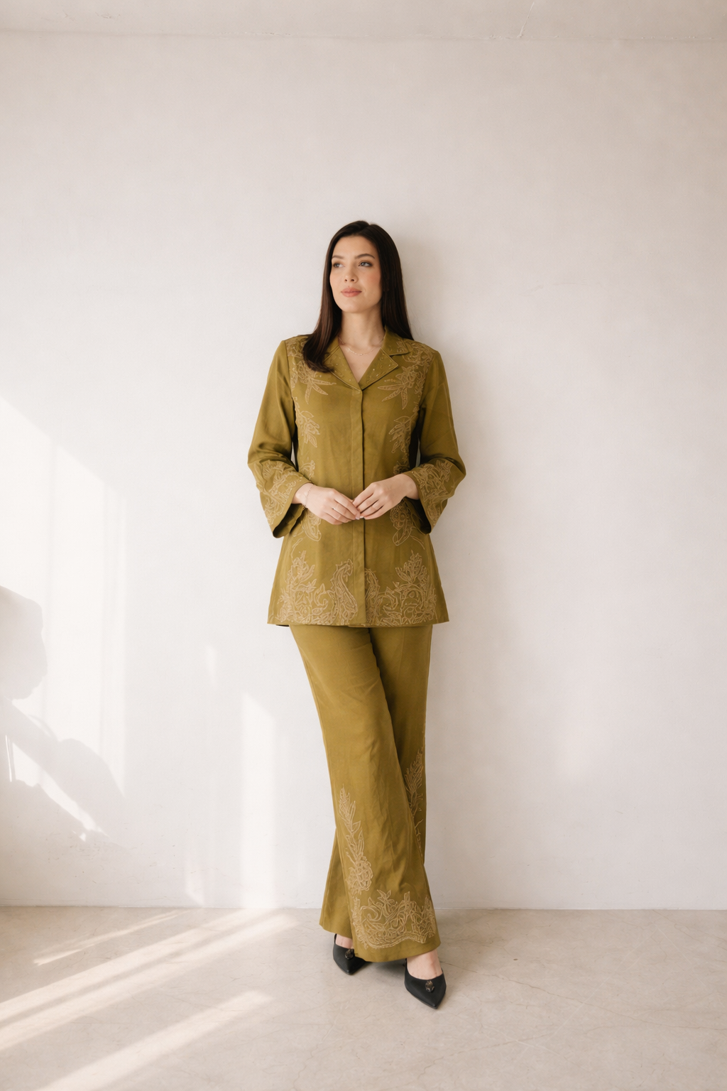 Olive Embroidered Co-Ord Set