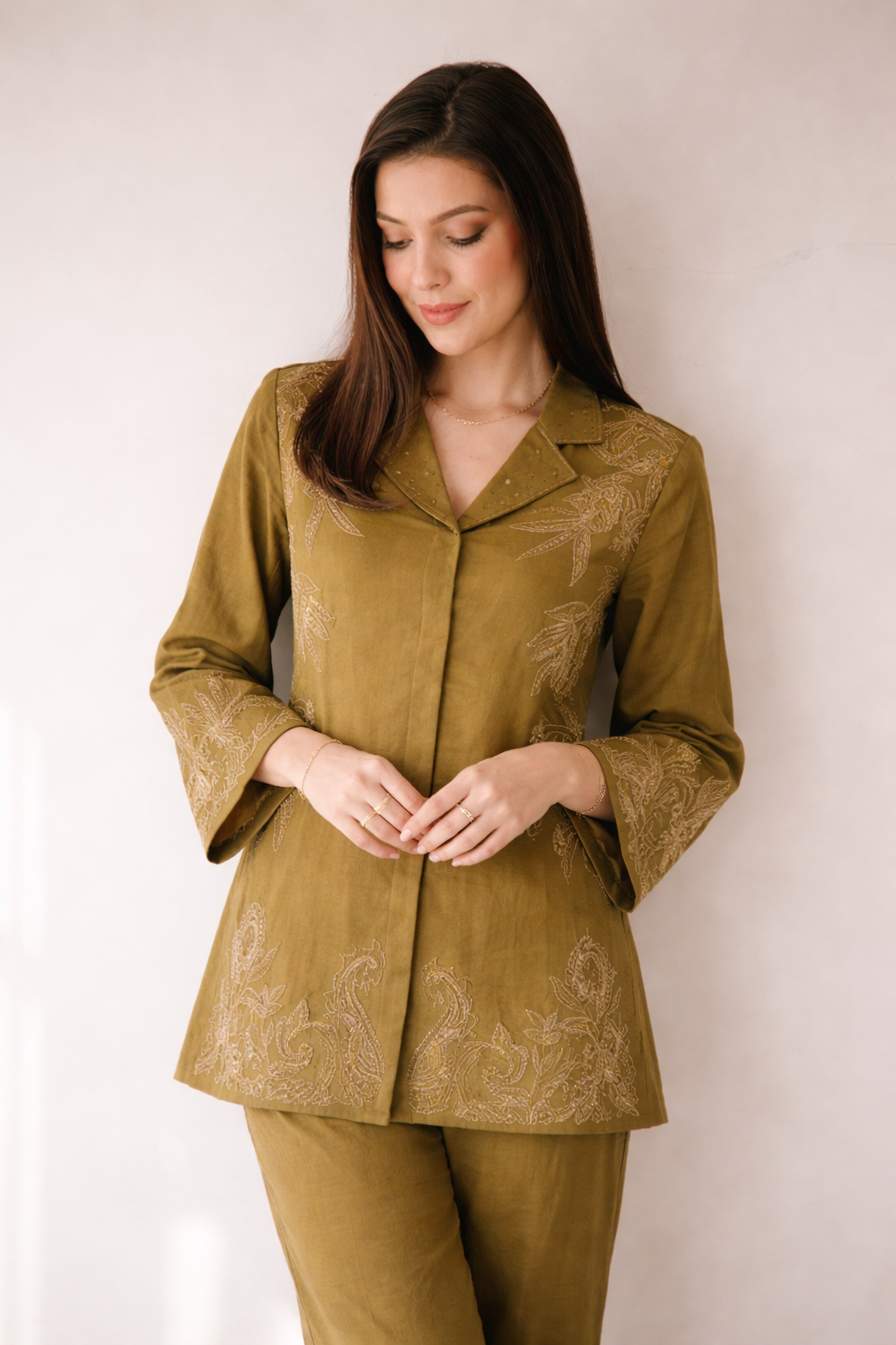Olive Embroidered Co-Ord Set