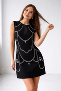 Midnight Pearl Drape Embroidered Mini Dress
