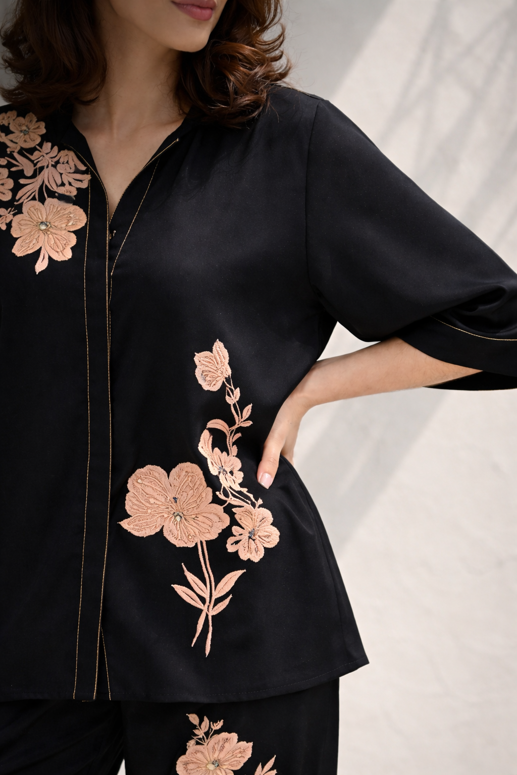 Black Blush Floral Embroidered Co-Ord Set