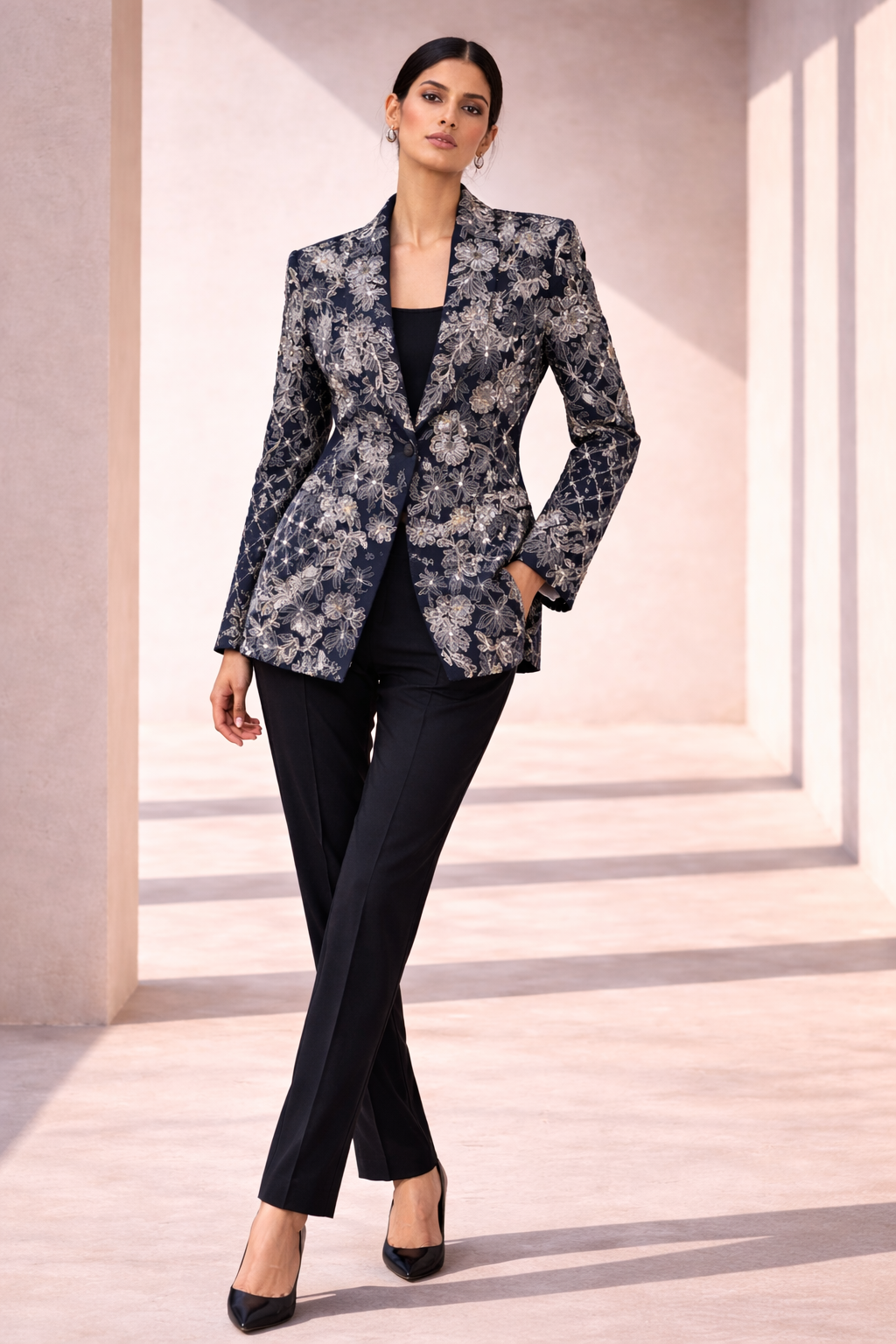 Midnight Floral Jacquard Blazer