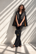 Black Silver Embroidered Cape Blazer
