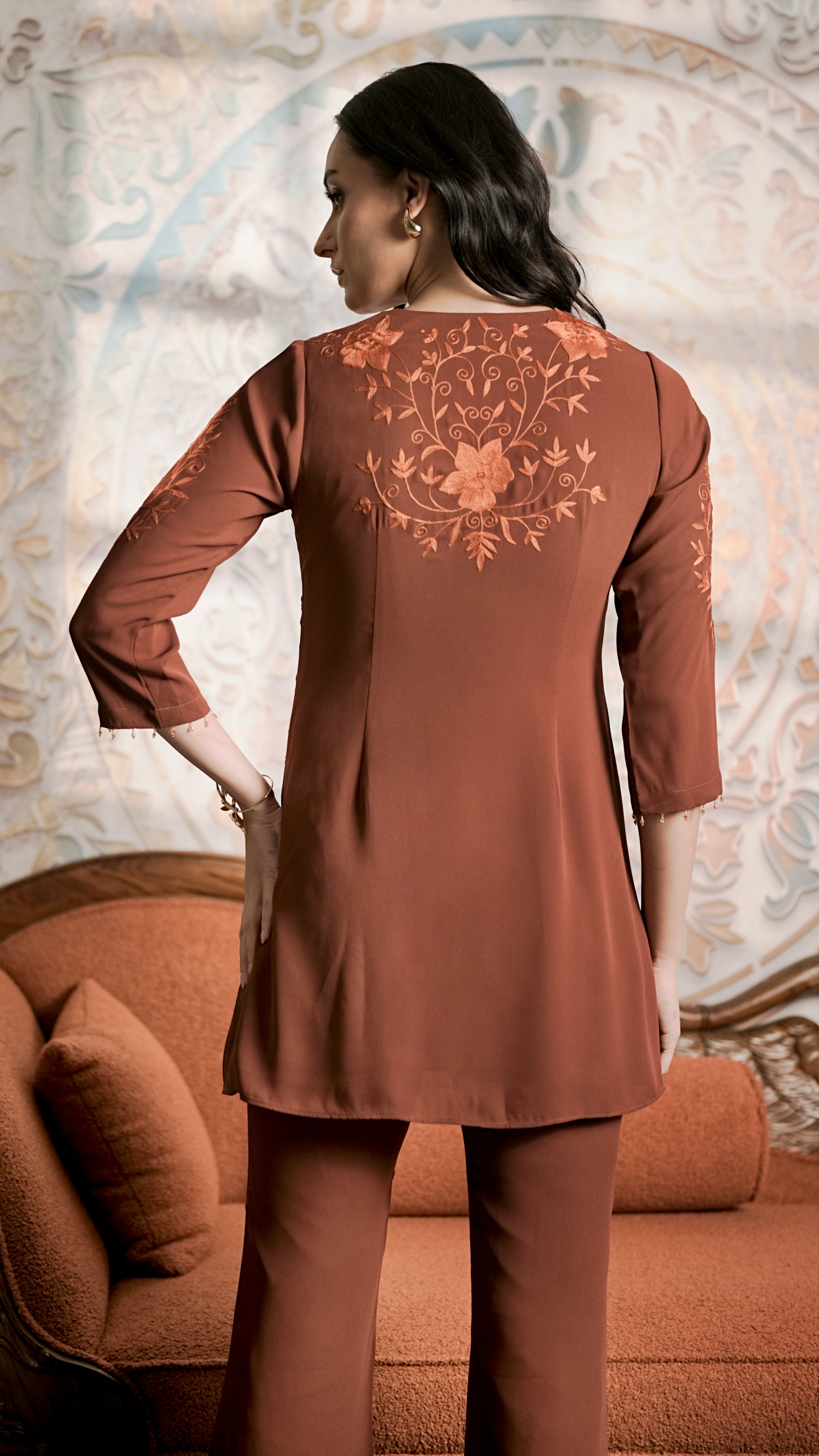 Rust Petal Embroidered Co-Ord Set