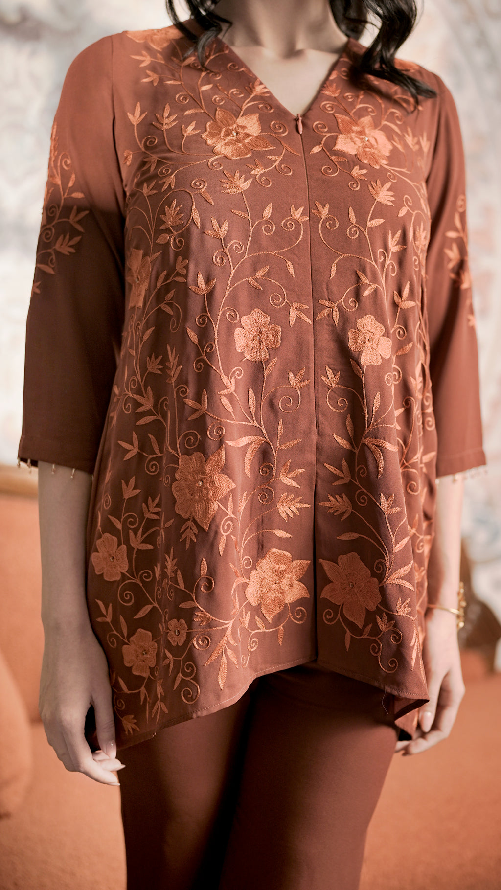 Rust Petal Embroidered Co-Ord Set