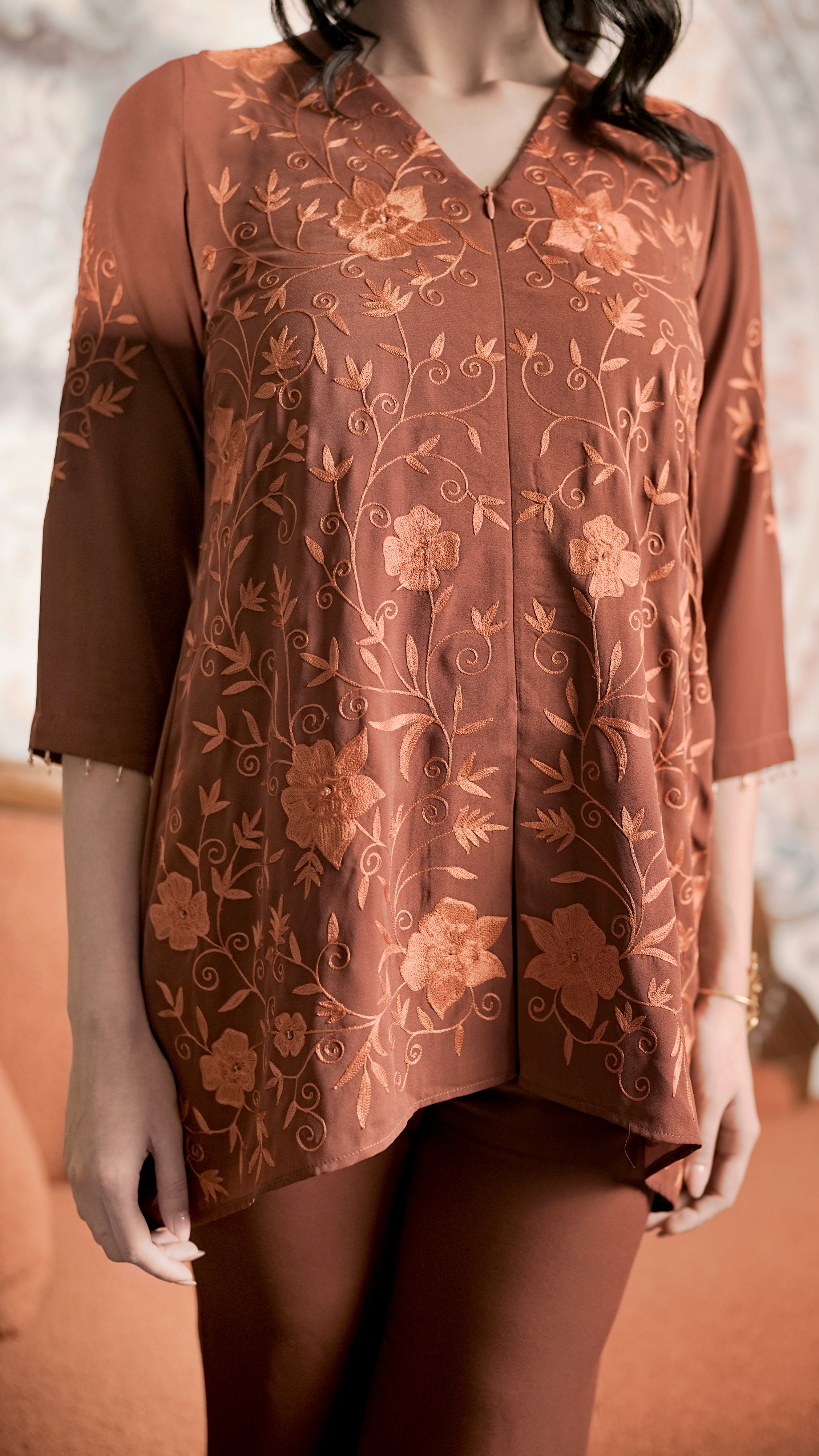 Rust Petal Embroidered Co-Ord Set