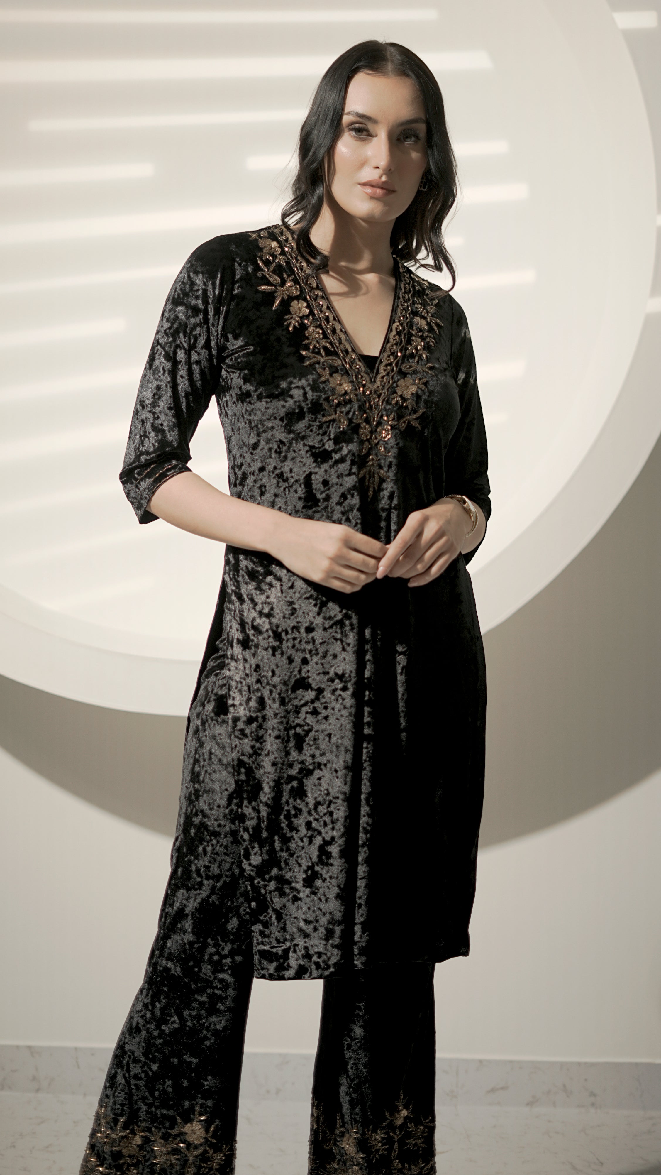 Velvet Noir Embellished Kurta Set