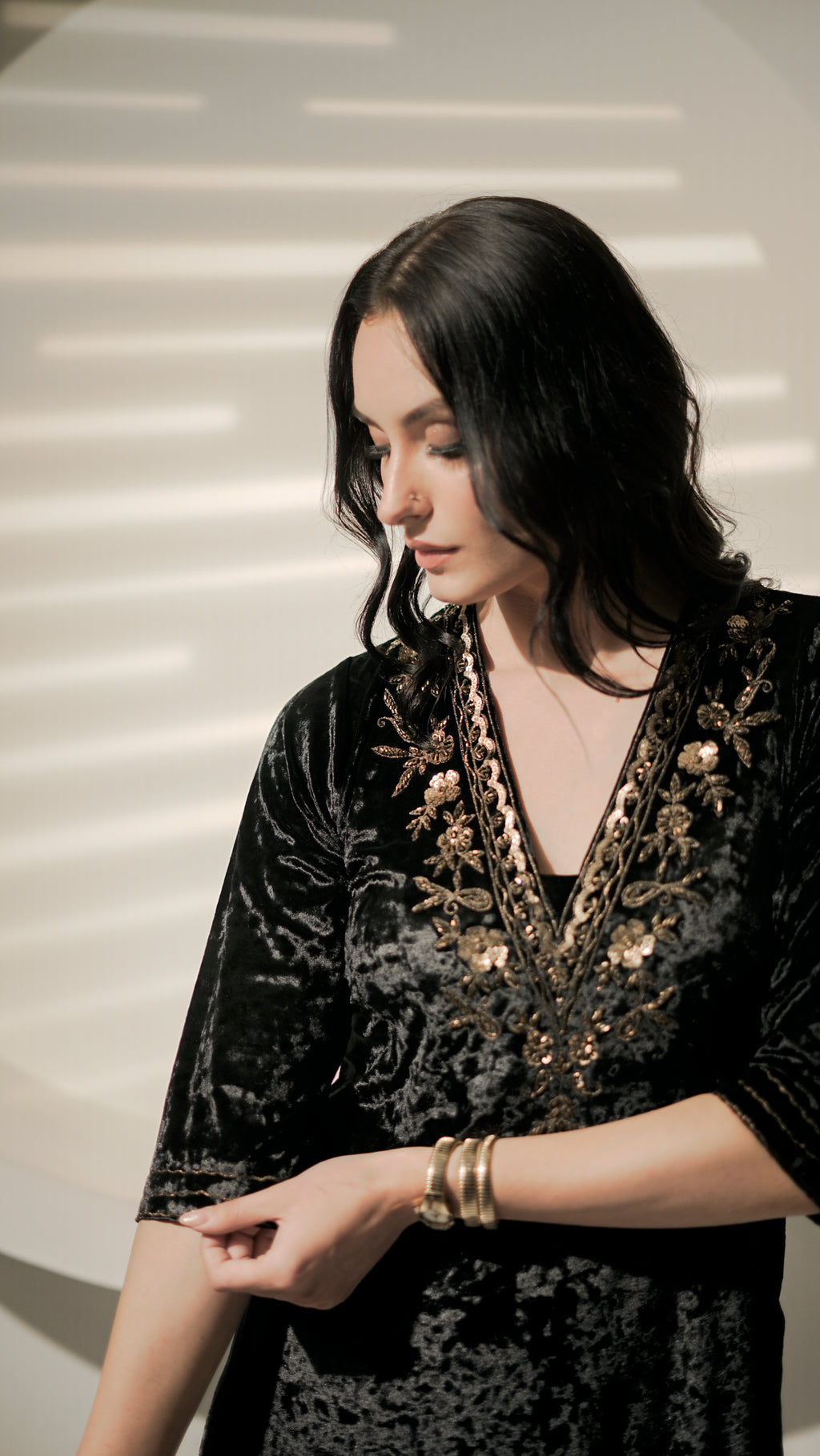 Velvet Noir Embellished Kurta Set