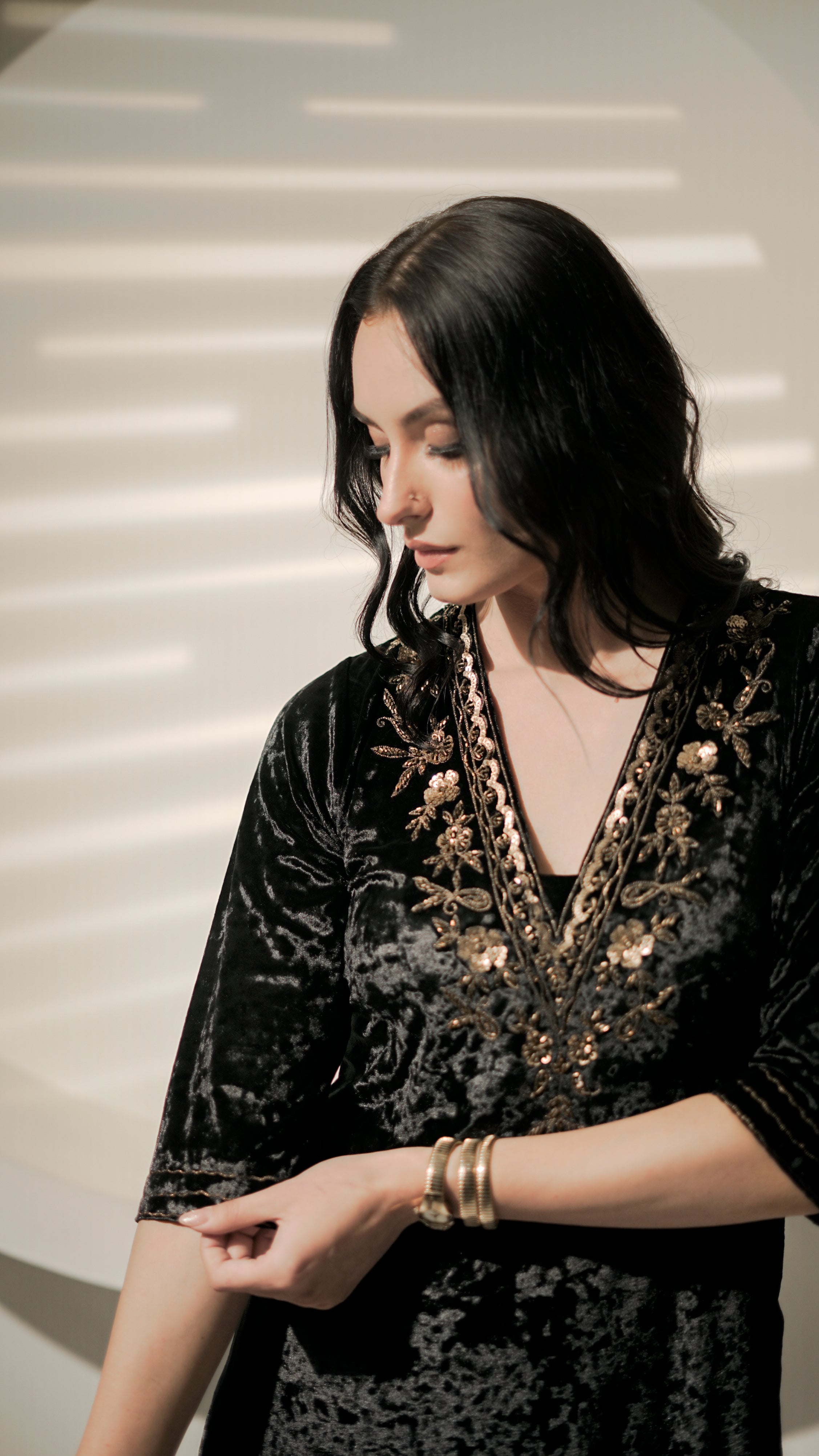 Velvet Noir Embellished Kurta Set