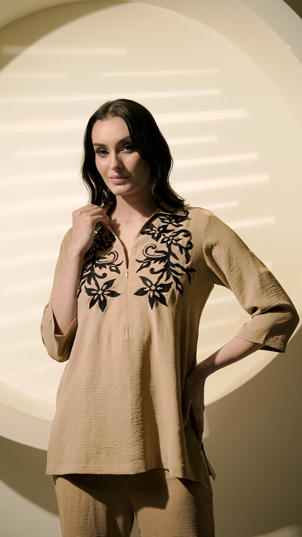 Sandstone Vine Embroidered Co-Ord Set