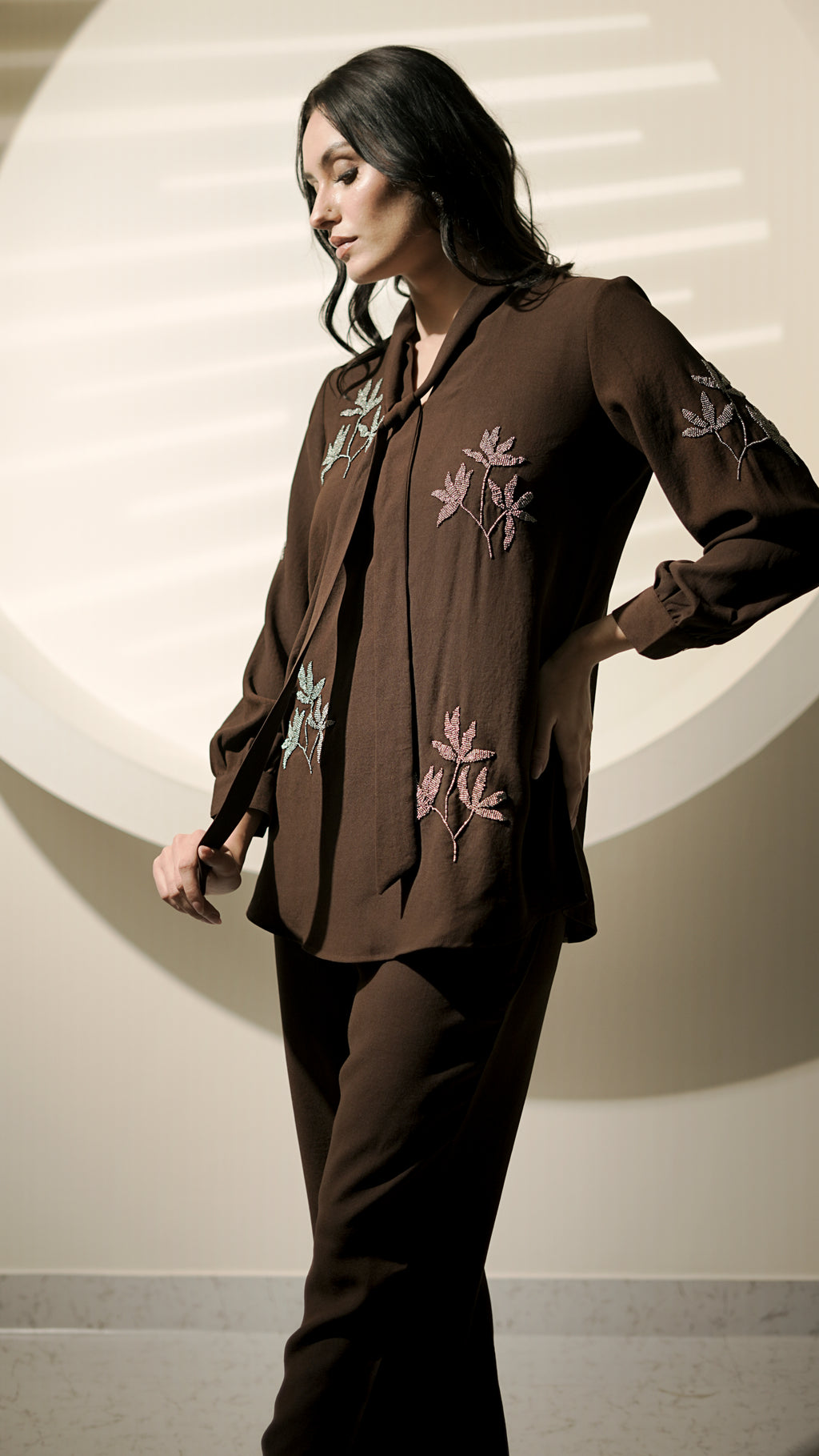 Mocha Leaf Embroidered Co-Ord Set