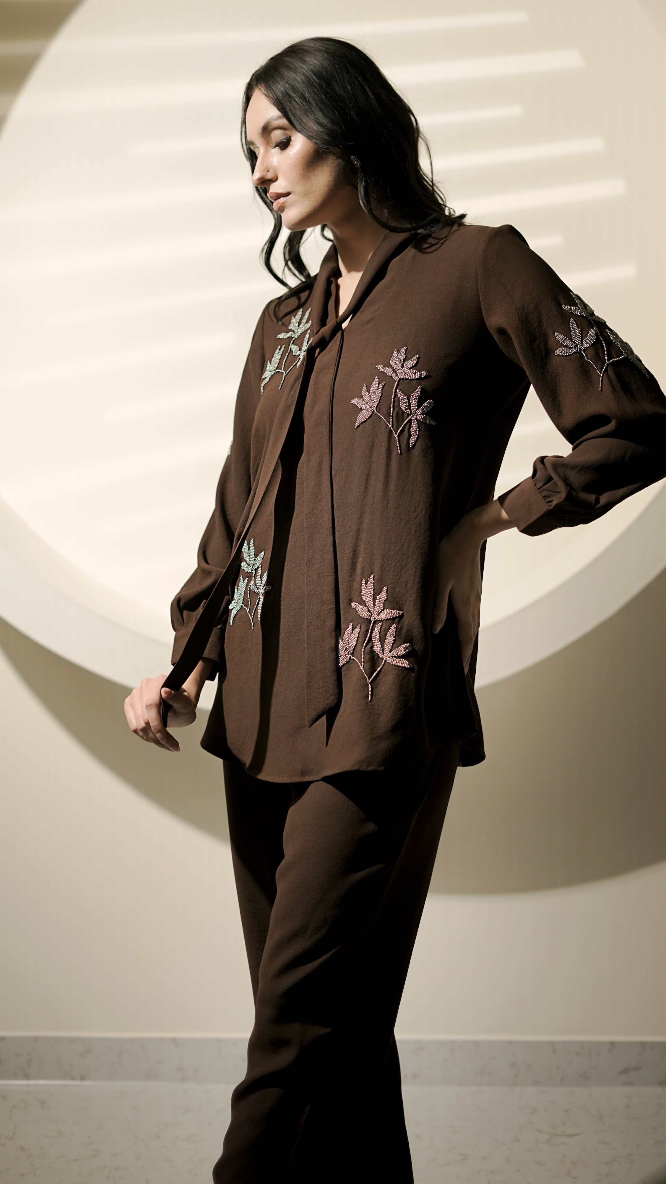 Mocha Leaf Embroidered Co-Ord Set