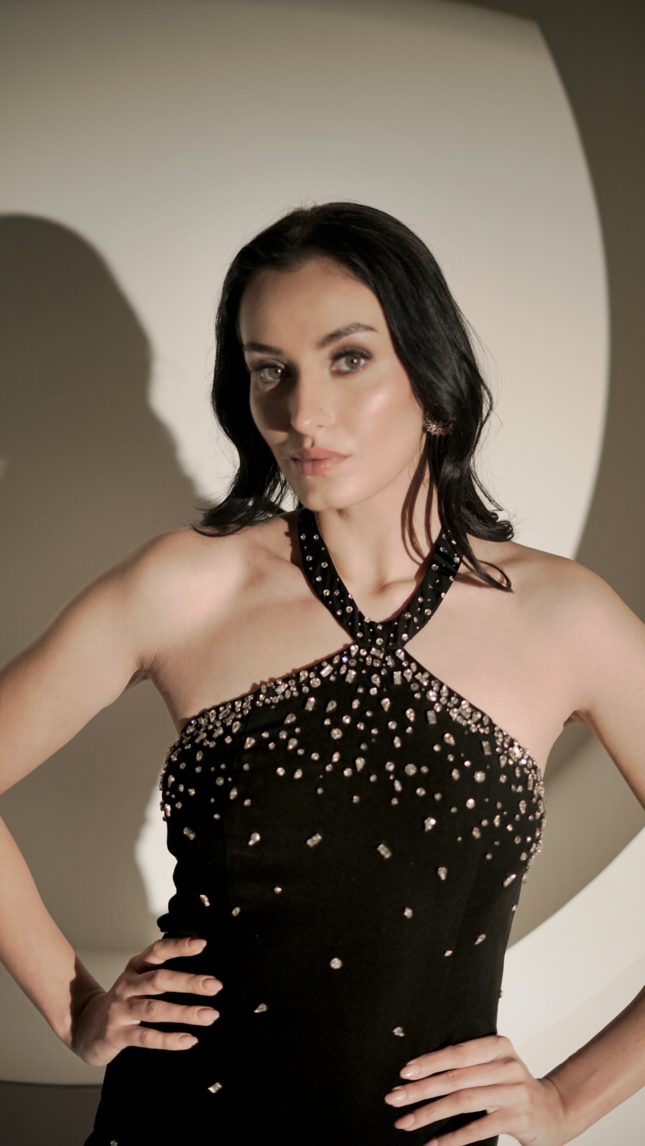 Midnight Spark Halter Mini Dress