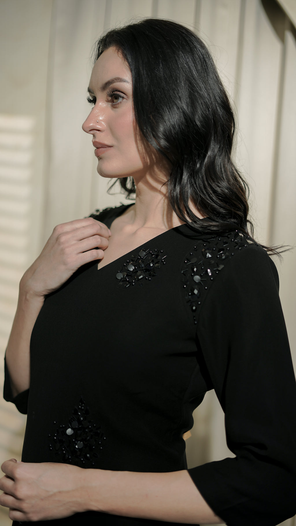 Noir Eclipse Embellished Mini Dress