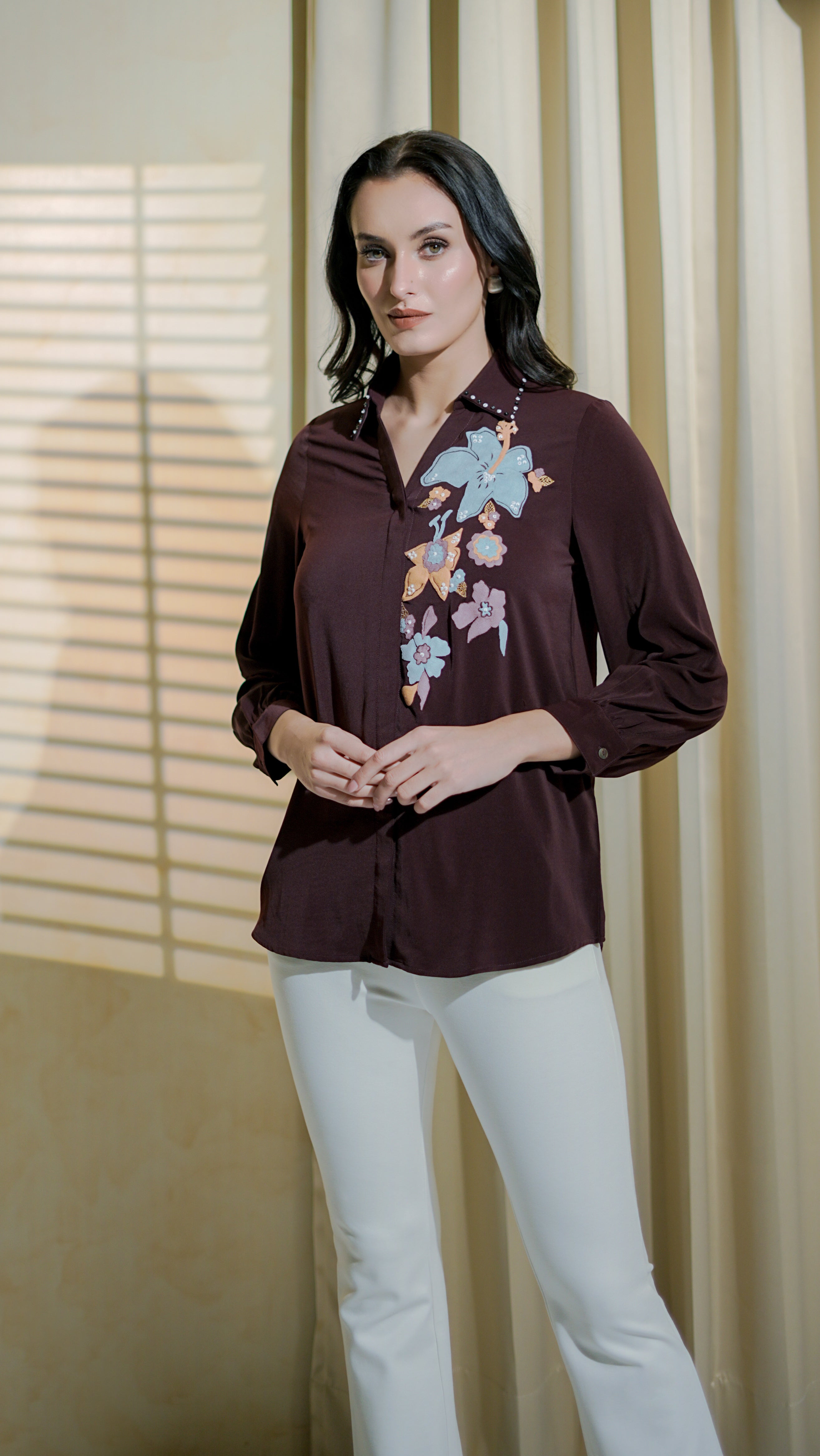 Floral Appliqué Embellished Shirt