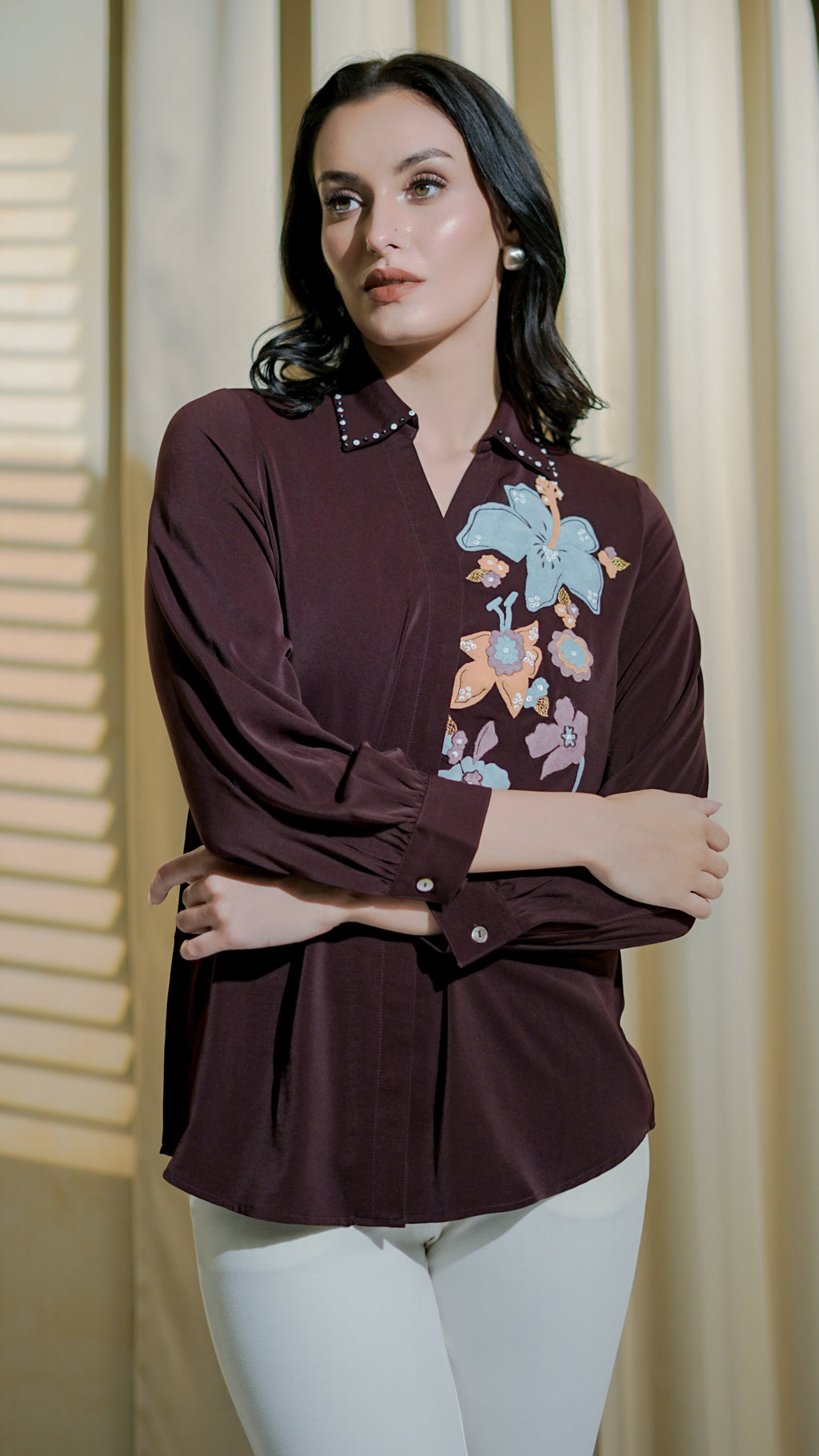 Floral Appliqué Embellished Shirt