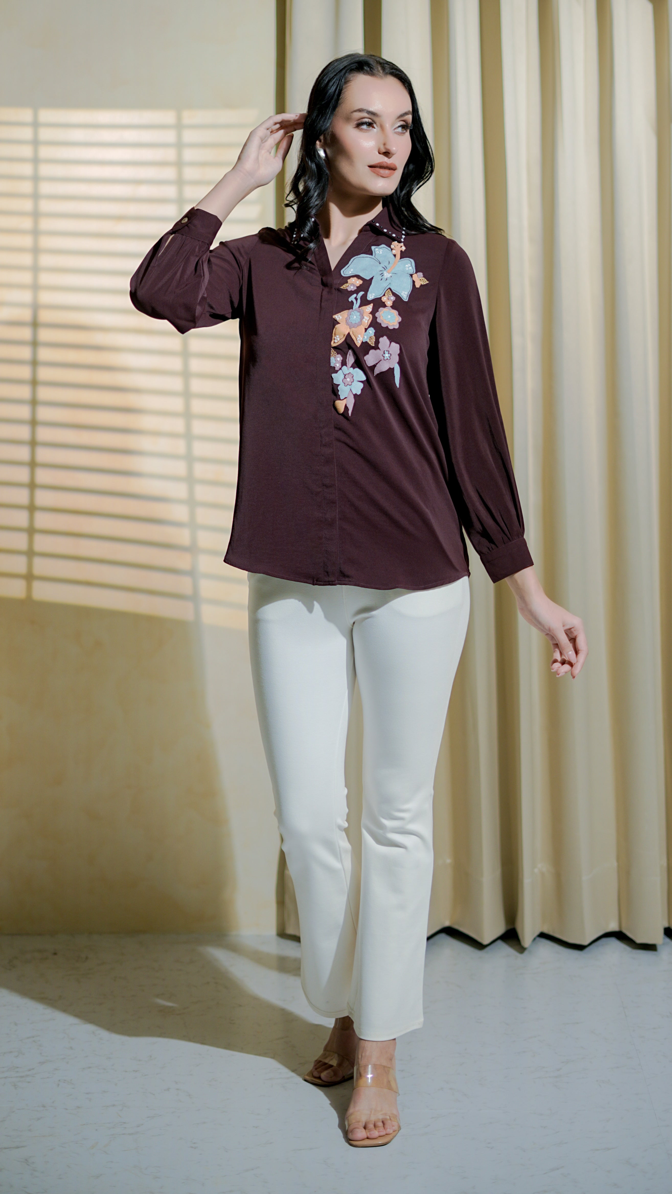 Floral Appliqué Embellished Shirt