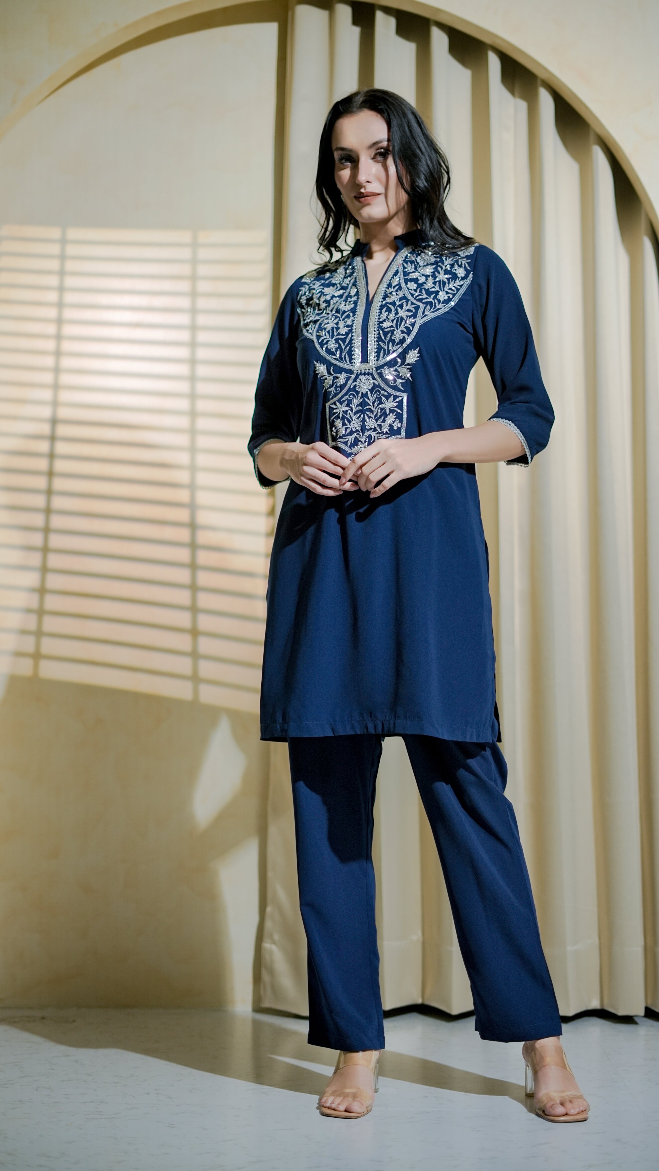 Midnight Blue Embroidered Kurta Co-Ord Set
