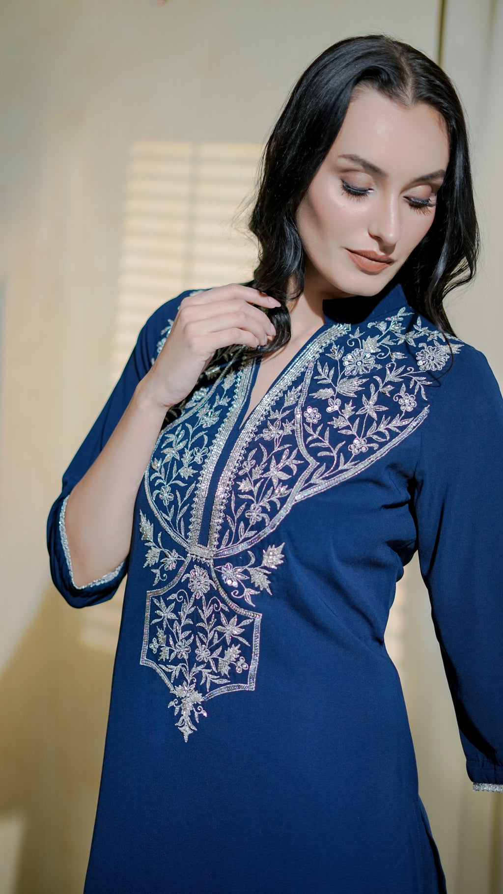 Midnight Blue Embroidered Kurta Co-Ord Set